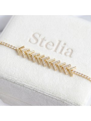 Stelia Bileklik - Pirinç Gold Renk Zirkon Taşlı Çavuş Model Su Yolu Kadın Bileklik