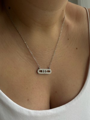 Owentis Çelik Silver Taşlı Messika Model Aemon Kolye -Kararma Yapmaz-