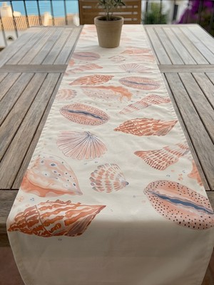 Rahan Design Deniz Kabuğu Desenli Dekoratif Yazlık Runner - 45X145CM - Deniz Kabuklu Runner