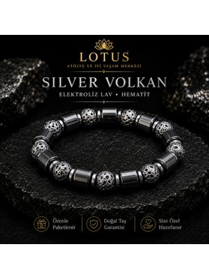 Lotus Atölye ve İyi Yaşam Merkezi 👑 Volkan Serisi Ultra Premium Bileklik – Volkanik Lav Taşı & Hematit | Gold Volkan / Silver Volkan