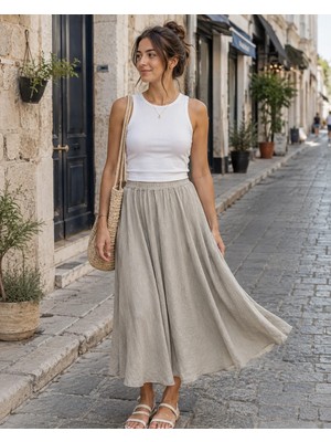 Eren Style Italyan Beli Lastikli Kloş Etek