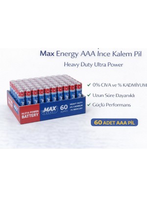 Elivora Max Energy Aaa Ince Kalem Pil 1.5V R03 Heavy Duty Ultra Power 4 Lü 15 Paket