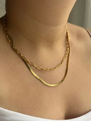 Owentis Çelik Gold Ataç ve Italyan Zincir Kendinden Kombin Mace Kolye -Kararma Yapmaz-