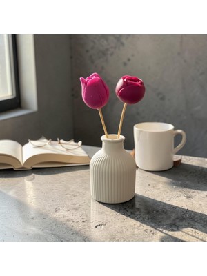 sperolis Çizgili Dekoratif Vazo Içerisinde Gül ve Lale Mum - 3 LÜ Set Pinterest Vazo