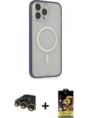 Marsilyan™- iPhone 14 Pro Max Kılıf Siluet Işık Koleksiyonu - Siyah Buffer Cam Ekran Koruyucu + Gold Raze Metal Kamera Lens