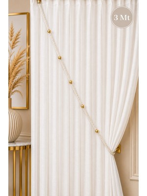 Emtory Home Ekru Krem Kruvaze Perde Tavan Korniş Bağlama Halatı - Gold Detaylı - Perde Süsü - 3 Metre - 1 Adet