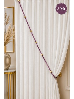 Emtory Home Mürdüm Kruvaze Perde Tavan Korniş Bağlama Halatı - Gold Detaylı - Perde Süsü - 3 Metre - 1 Adet
