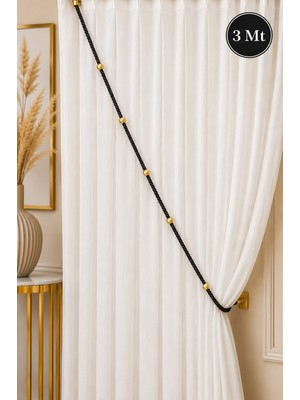 Emtory Home Siyah Kruvaze Perde Tavan Korniş Bağlama Halatı - Gold Detaylı - Perde Süsü - 3 Metre - 1 Adet