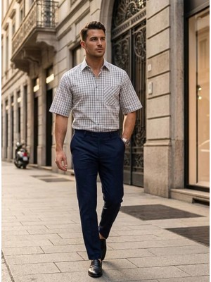 Eren Style Linen Keten Klasik %100 Cotton Kısa Kollu Terletmeyen Gömlek