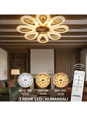 Marsel Lighting Yagmur 8li Gold Avize 3 Renk LED  Isıklı Salon Oturma Odası Avize