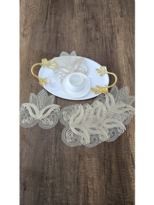 Zesa Home 6 Lı Kahve Yanı Şık Sunum Peçeteleri Tül Güpürlü