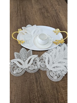 Zesa Home 6 Lı Kahve Yanı Şık Sunum Peçeteleri Tül Güpürlü