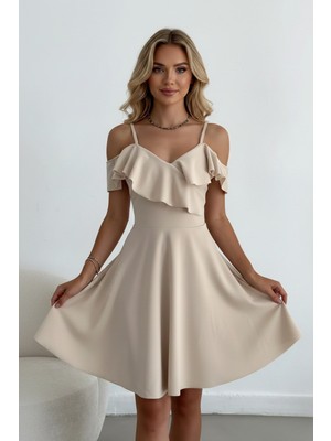 Ang Butik Kadın Kısa Boy Fırfırlı Şık Elbise