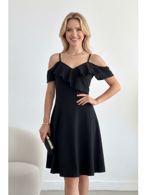 Ang Butik Kadın Kısa Boy Fırfırlı Şık Elbise