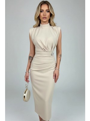 Ang Butik Kadın Drapeli Broş Detaylı Balık Elbise