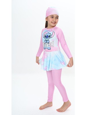 Kidora Kids Kız Çocuk Pembe Renk Desenli Uzun Kollu ve Boneli Tulum Mayo