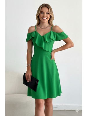 Ang Butik Kadın Kısa Boy Fırfırlı Şık Elbise