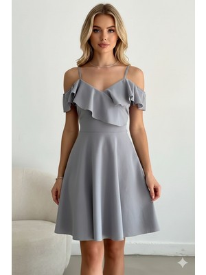 Ang Butik Kadın Kısa Boy Fırfırlı Şık Elbise