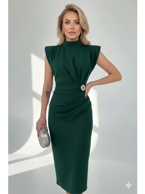 Ang Butik Kadın Drapeli Broş Detaylı Balık Elbise