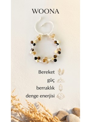 Woona Sitrin & Kaplan Gözü & Kalsit & Oniks - Doğal Taş Makrome Örgü - Bereket ve Güç Bilekliği