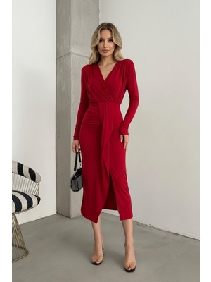 Ang Butik Kadın Drapeli Kruvaze Yaka Elbise