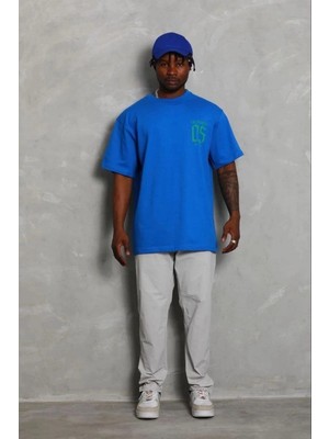 DS LLC Iegiyim™ Erkek Baskılı T-Shirt Kısa Kol Bisiklet Yaka Regular Fit Tişört - Saks Mavisi Dsllc