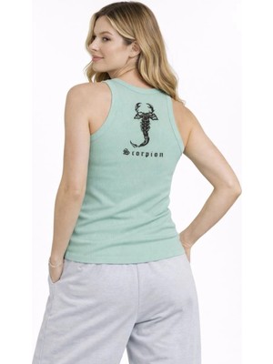 DS LLC Iegiyim™ Kadın Fitilli Atlet Sıfır Yaka Slim Fit Arka Baskılı Spor Atlet - Mint Yeşili Dsll