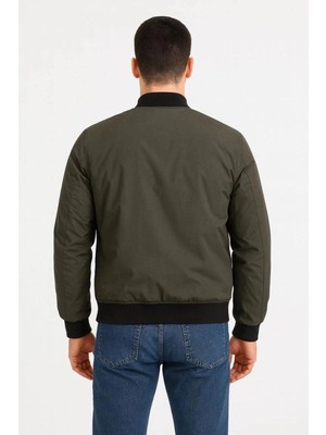 DS LLC Iegiyim™ Erkek Bomber Mont Cepli Kapitone Astarlı Kolu Fermuarlı Su Itici Ceket - Haki Dsllc-I