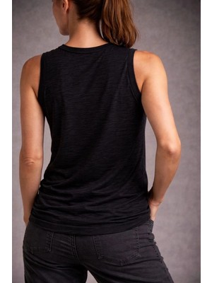 DS LLC Iegiyim™ Kadın Flamlı Kumaş Kolsuz Atlet Günlük Fitness Spor T-Shirt - Siyah Dsllc-Ilkelgym1