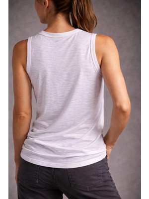 DS LLC Iegiyim™ Kadın Flamlı Kumaş Kolsuz Atlet Günlük Fitness Spor T-Shirt - Beyaz Dsllc-Ilkelgym1