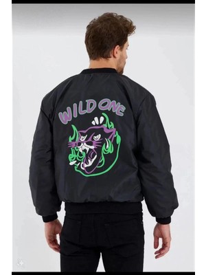 DS LLC Iegiyim™ Wild One Baskılı Erkek Bomber Mont – Panter Desenli, Fermuarlı, Kapitone Astarlı C