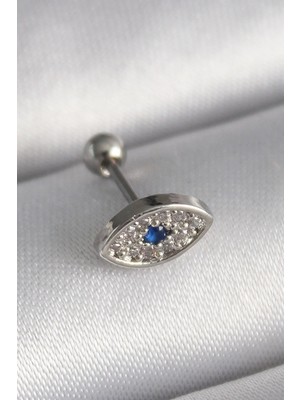 DS LLC Ietaks™ 316L Çelik Gümüş Renk Zirkon Taşlı Göz Tragus Piercing Dsllc-Ilkelgym1