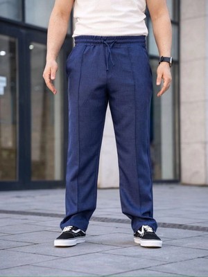 DS LLC Iegiyim™ Erkek Keten Cepli Çıma Dikişli Jogger Buggy Pantalon Rahat Kalıp - Lacivert Dsllc-Il