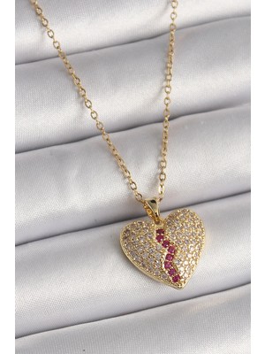 DS LLC Ietaks™ 316L Çelik Gold Renk Zincir Zirkon Taşlı Kalp Model Kadın Kolye Dsllc-Ilkelgym1