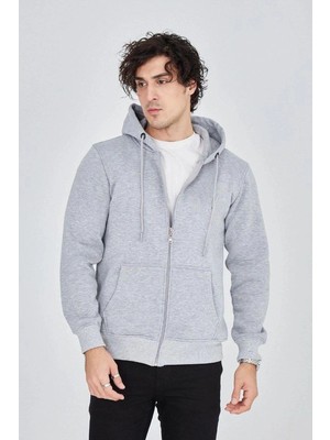 DS LLC Iegiyim™ Erkek 3 Iplik Pamuklu Fermuarlı Kapüşonlu Kanguru Cepli Hoodie Hırka Sweatshirt - G
