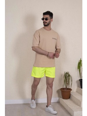 DS LLC Iegiyim™ Erkek Deniz Şortu Fermuarlı Cepli File Astarlı - Neon Yeşili Dsllc-Ilkelgym1