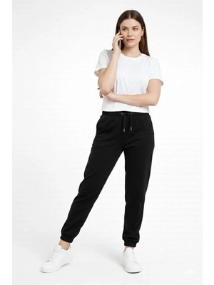 DS LLC Iegiyim™ Kadın Jogger Eşofman Altı , Cepli, Paça Lastilkl ,spor Pantolon - Siyah Dsllc-Ilkelg