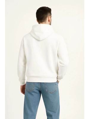 DS LLC Iegiyim™ Erkek Kapüşonlu 3 Iplik Şardonlu Önü Baskılı Fermuarlı Oversize Sweatshirt - Be