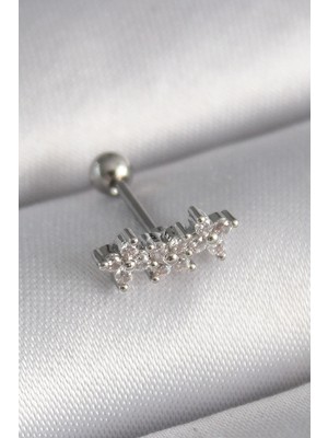 DS LLC Ietaks™ 316L Çelik Gümüş Renk Zirkon Taşlı Yonca Tragus Piercing Dsllc-Ilkelgym1