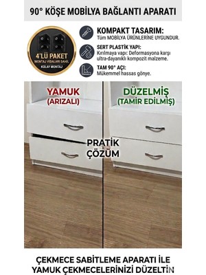 Labinbambu Premium Mobilya ve Çekmece Birleştirme Braketi Seti (4 Adet L Braket + 16 Adet Montaj Vidası) - Siyah Köşebent