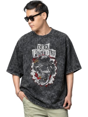 Sevbano Sex Pistols Rock Metal Müzik Grubu Baskılı Unisex Oversize Vintage Yıkamalı Tişört
