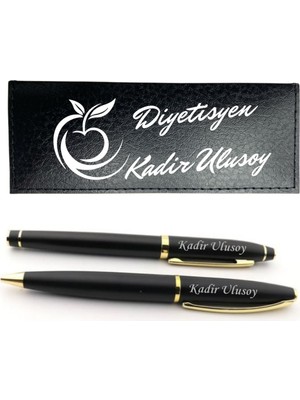 Hediye Vakti Diyetisyenlere Özel Isimli Logolu Deri Kutulu Ikili Kalem Seti - Meslek Hediyesi