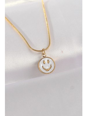 DS LLC Ietaks™ 316L Çelik Zincir Altın Renk Mermer Desenli Minimal Smile Kolye Dsllc-Ilkelgym1