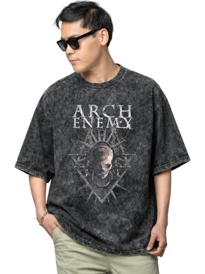 Sevbano Arch Enemy Rock Metal Müzik Grubu Baskılı Unisex Oversize Vintage Yıkamalı Tişört
