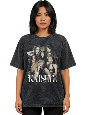Sevbano Katseye K-Pop Müzik Grubu Baskılı Unisex Oversize Vintage Yıkamalı Tişört
