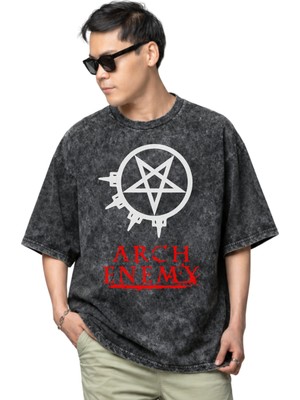 Sevbano Arch Enemy Rock Metal Müzik Grubu Baskılı Unisex Oversize Vintage Yıkamalı Tişört