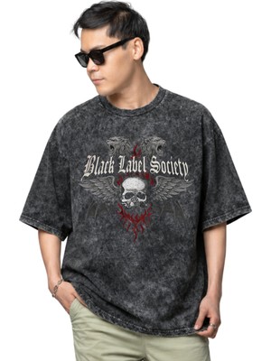 Sevbano Black Label Society Rock Metal Müzik Grubu Baskılı Unisex Oversize Vintage Yıkamalı Tişört