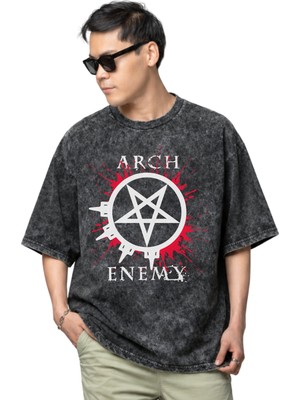 Sevbano Arch Enemy Rock Metal Müzik Grubu Baskılı Unisex Oversize Vintage Yıkamalı Tişört
