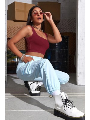 Modanı Seç Kadın Bordo Kalın Askılı Crop Top Büstiyer