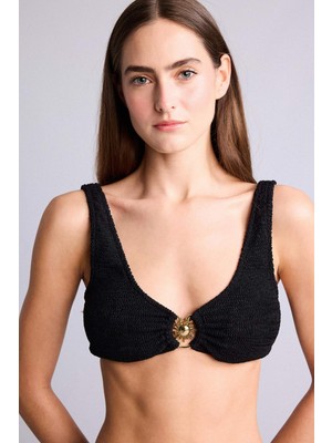 DeFacto Regular Fit Kırışık Dokulu Siyah Bikini Üstü E0206AX26SM